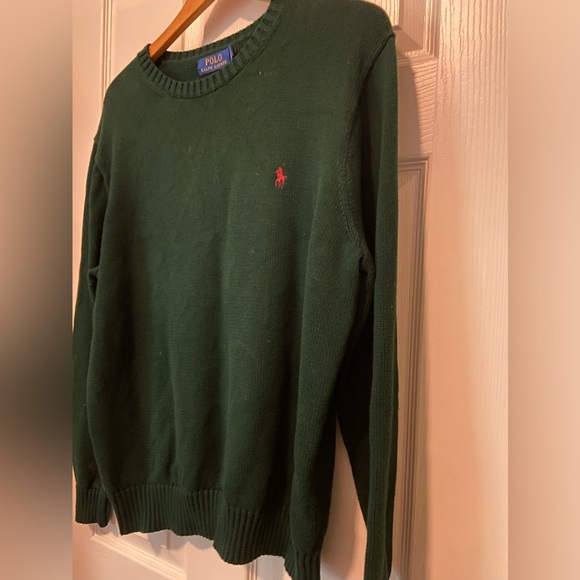 Polo by Ralph Lauren Men's Sweater Dark Green Crewneck Red Pony Logo Sz L Large - Picture 2 of 5